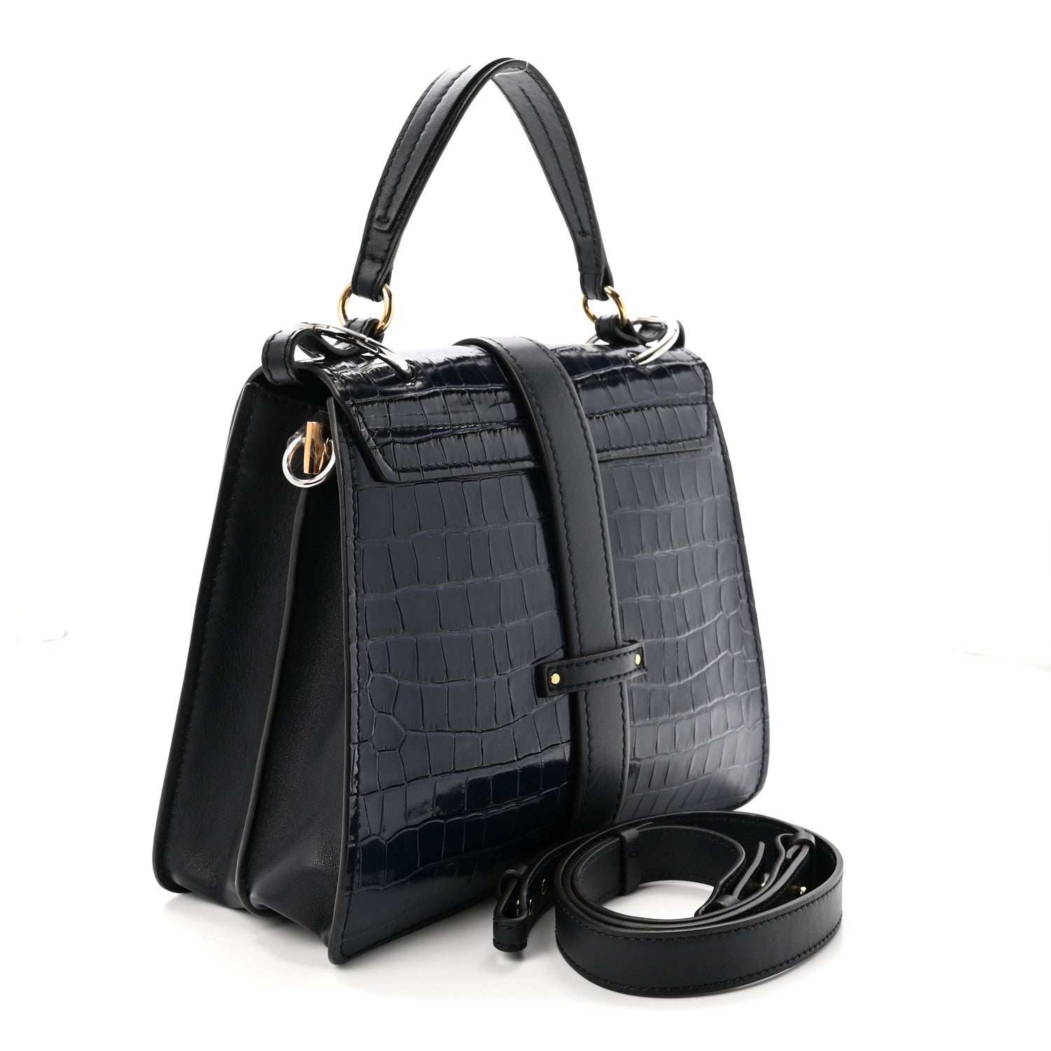 Chloe Calfskin Crocodile Embossed Medium Aby Day Shoulder Bag Full Blue 3 of 9