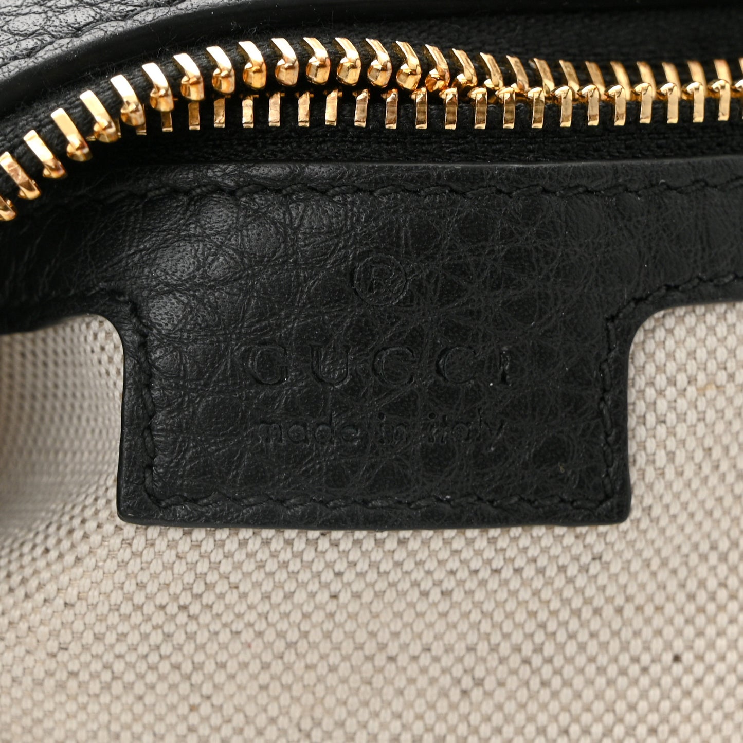 GG Grainy Calfskin Emblem Small Half Moon Shoulder Bag Black