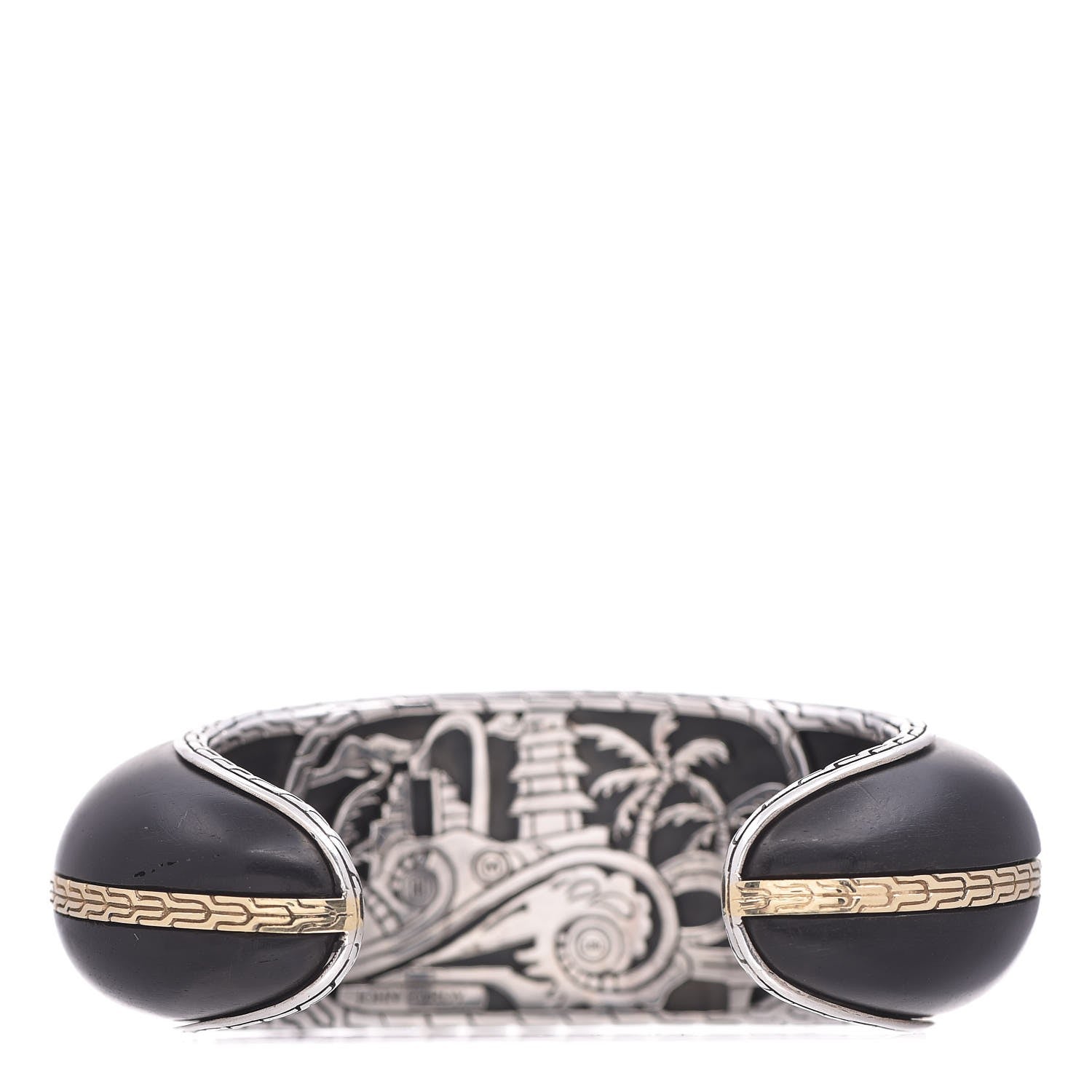 John Hardy Sterling Silver 18K Yellow Gold Classic Chain Cuff Medium Ebony 3 of 8
