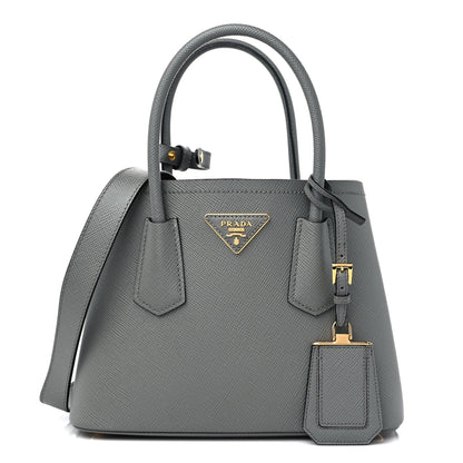Prada Saffiano Cuir Mini Double Bag Slate Black 1 of 9