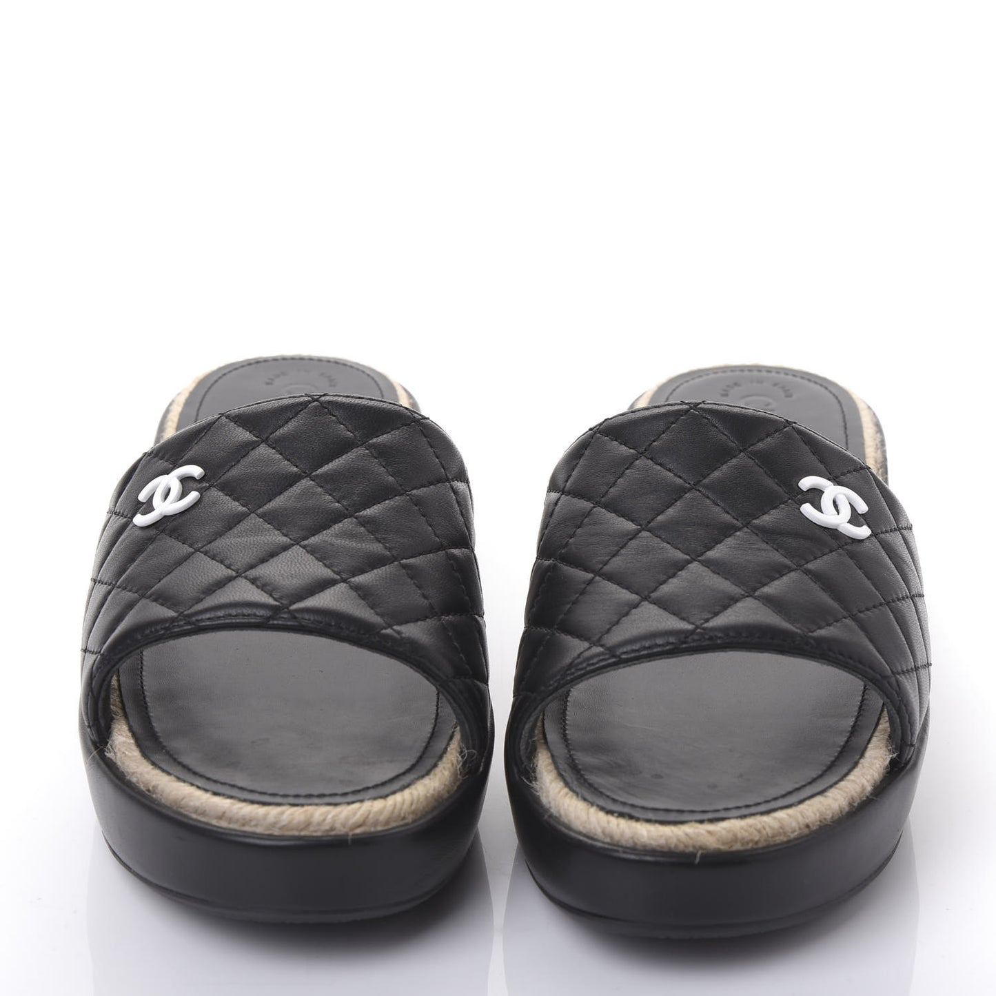 Lambskin Quilted CC Espadrille Slip On Sandals 38 Black