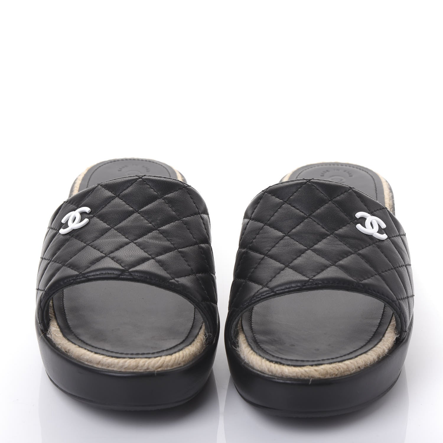 Chanel Lambskin Quilted CC Espadrille Slip On Sandals 38 Black 2 of 10