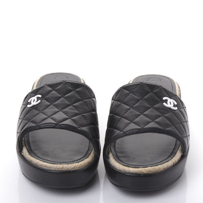 Chanel Lambskin Quilted CC Espadrille Slip On Sandals 38 Black 2 of 10