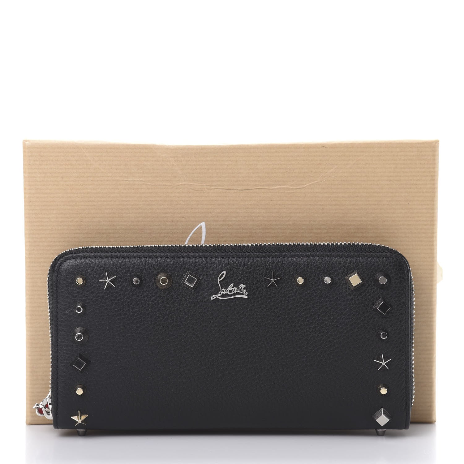 Christian Louboutin Grained Calfskin Star Studded Zip Around Wallet Black 8 of 8