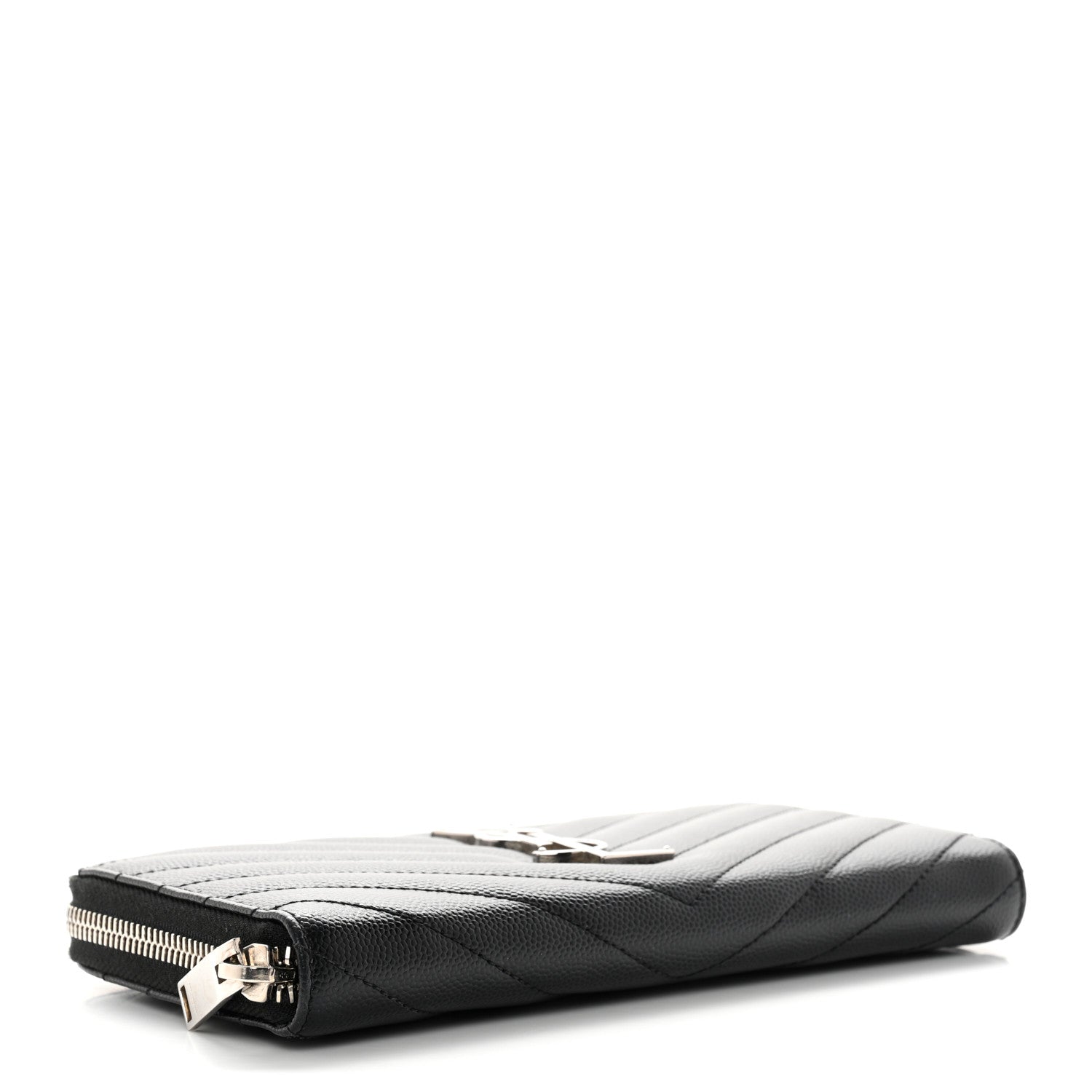 Saint Laurent Grain De Poudre Matelasse Chevron Monogram Zip Around Wallet Black 4 of 7