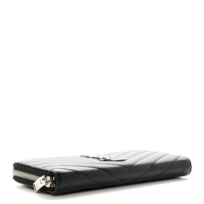 Saint Laurent Grain De Poudre Matelasse Chevron Monogram Zip Around Wallet Black 4 of 7
