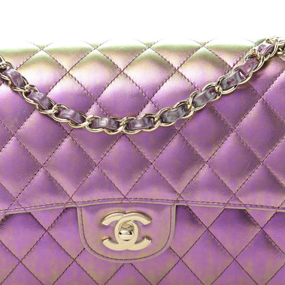 Chanel Iridescent Lambskin Quilted Medium Double Flap Purple 13 of 14