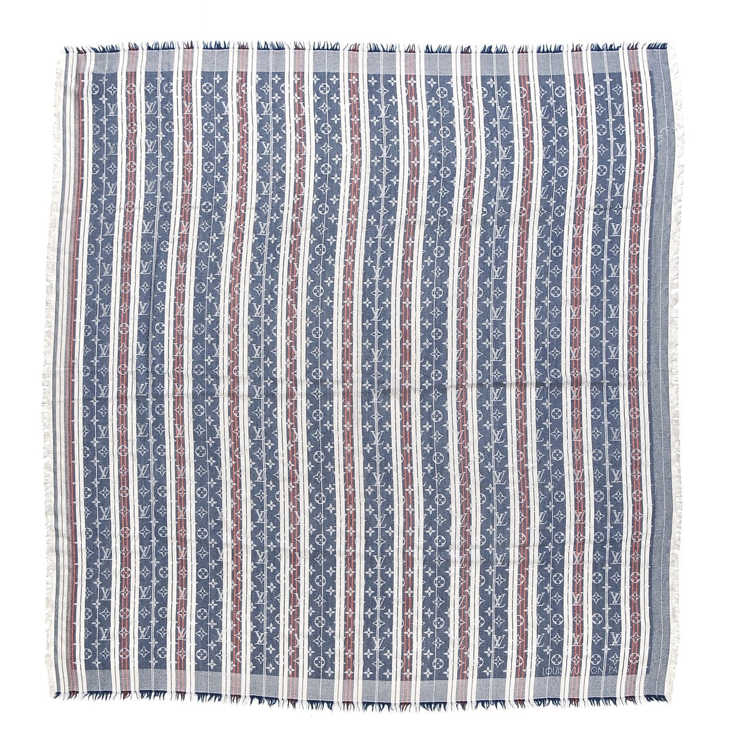Silk Wool Monogram Mattress Stripes Shawl Blue Jean Orange