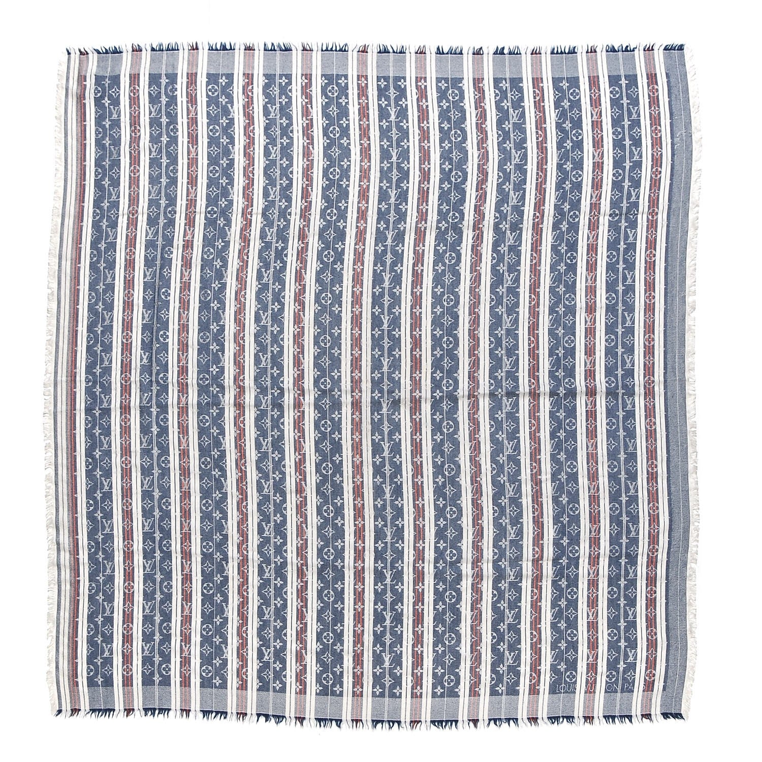 Louis Vuitton Silk Wool Monogram Mattress Stripes Shawl Blue Jean Orange 1 of 4