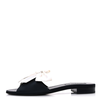 Chanel Silk Bow CC Mules 41 Black White 1 of 11