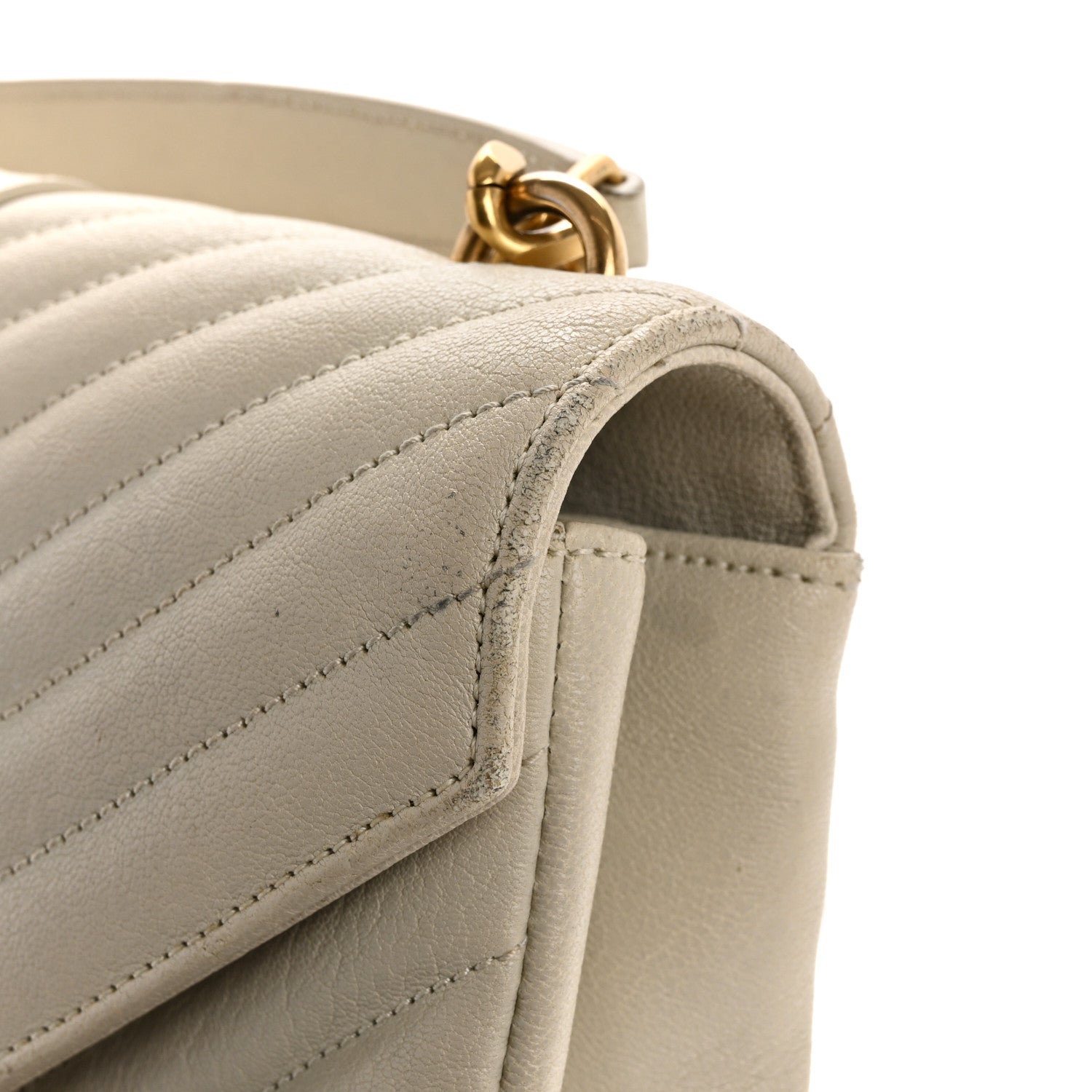 Saint Laurent Sheepskin Matelasse Chevron Monogram Medium College Bag Crema Soft 12 of 19