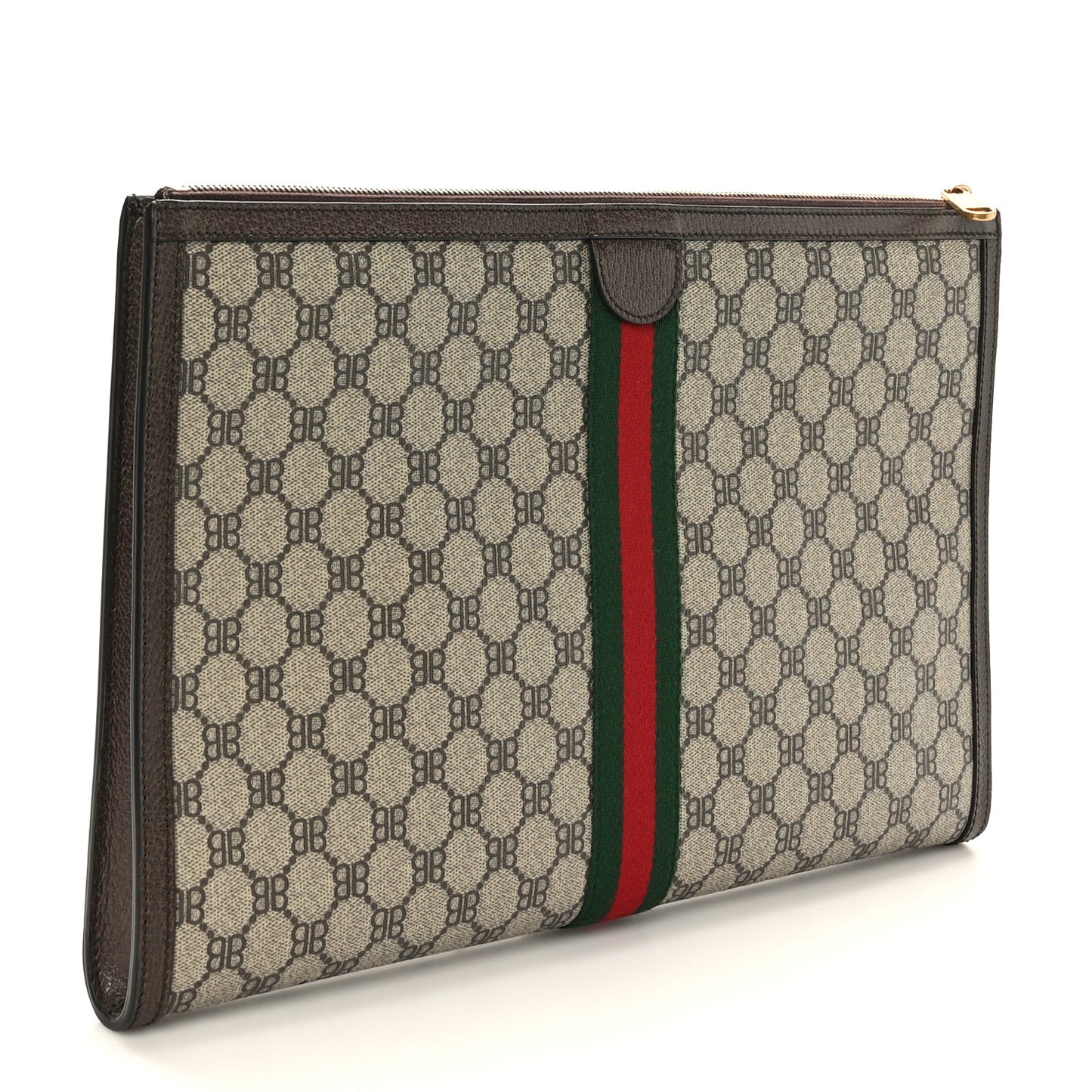 X BALENCIAGA BB Monogram Web Graffiti Ophidia Laptop Pouch Beige New Acero