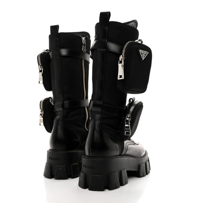Prada Spazzolato Rois Re-Nylon Metal Triangle Logo Monolith Pouch Pocket 55mm Tall Combat Boots 39 Black 4 of 8