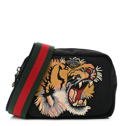 Gucci Canvas Web Tiger Embroidered Messenger Bag Black 1 of 9