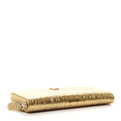 Chanel Metallic Calfskin Crocodile Embossed Small Zip Wallet Gold 4 of 8