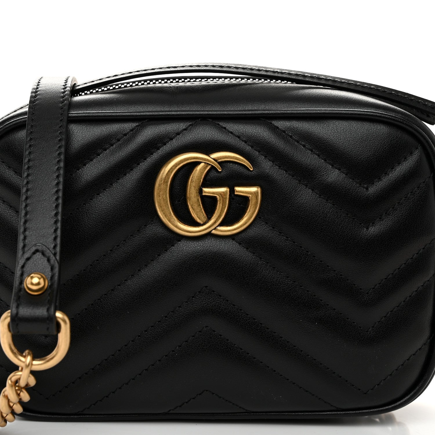 Gucci Calfskin Matelasse Mini GG Marmont Chain Shoulder Bag Black 8 of 10