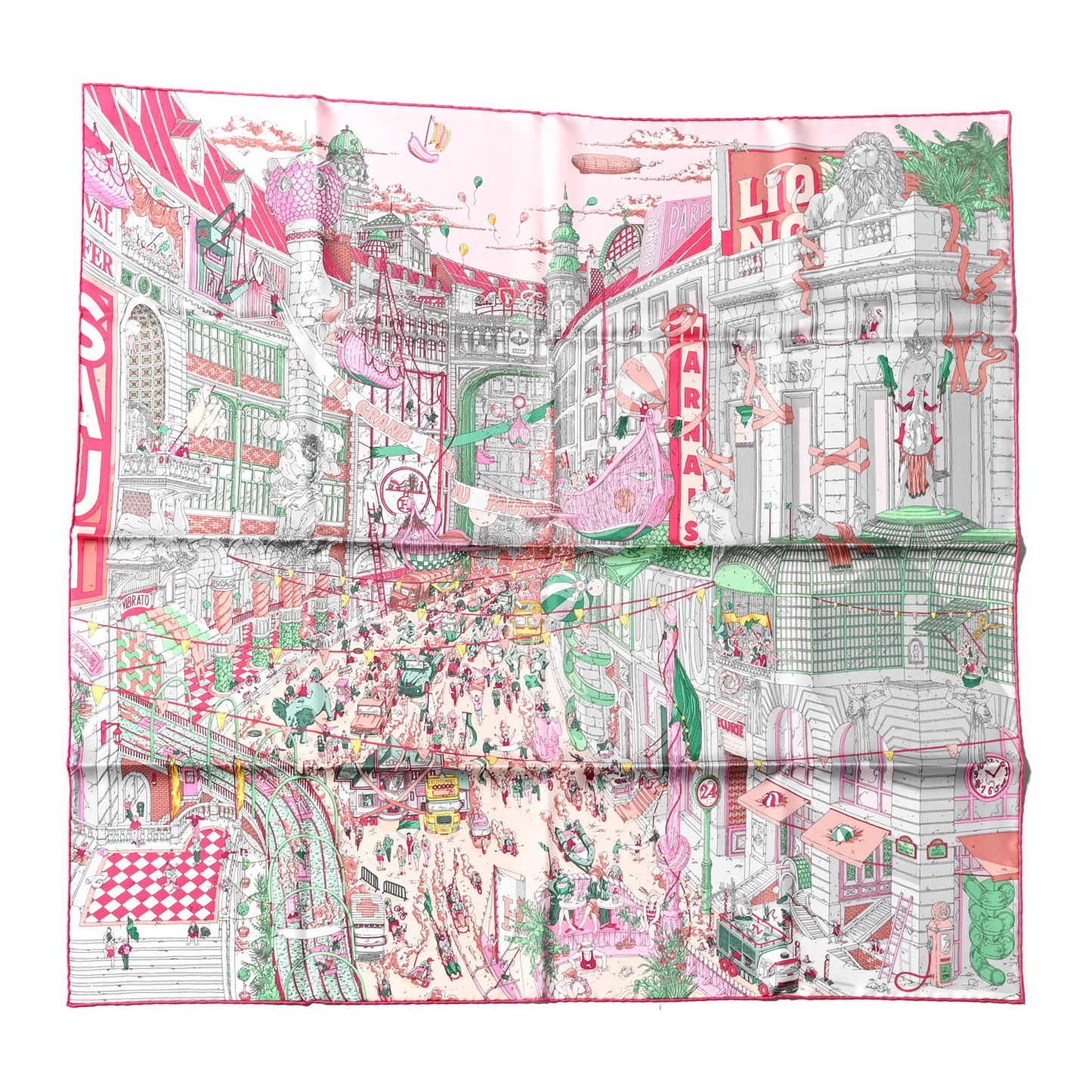 Silk Le Grand Prix Au Faubourg Scarf 90 Rose Menthol Gris Perle