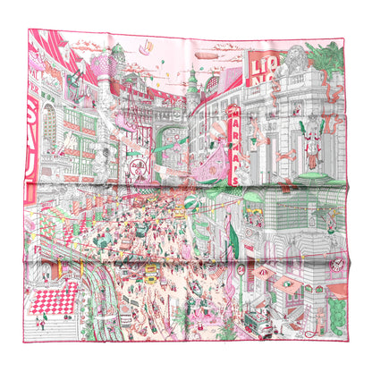 Hermes Silk Le Grand Prix Au Faubourg Scarf 90 Rose Menthol Gris Perle 1 of 7