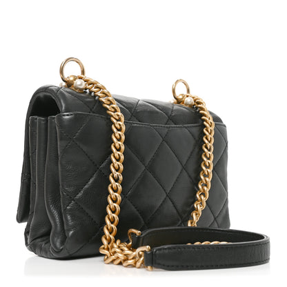 Chanel Calfskin Quilted Accordion Pearl CC Flap Bag Black Black 3 of 10