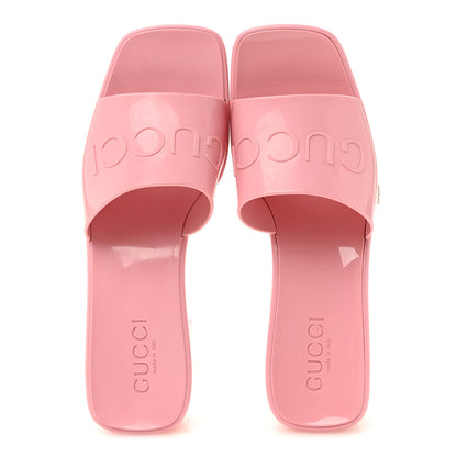 Gucci Rubber Gucci Logo Womens Platform 20/60mm Slide Sandals 37 Wild Rose 2 of 10