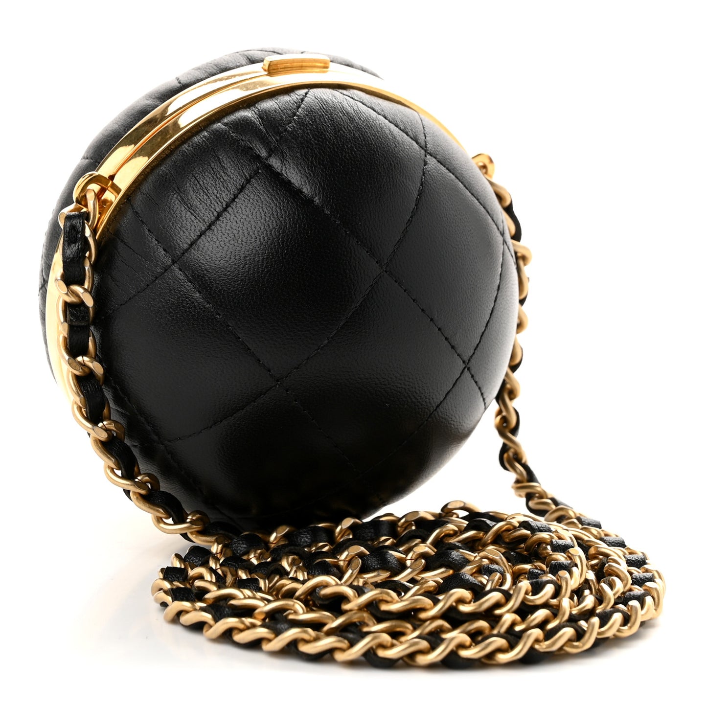 Lambskin Quilted Sphere Minaudiere Chain Clutch Black