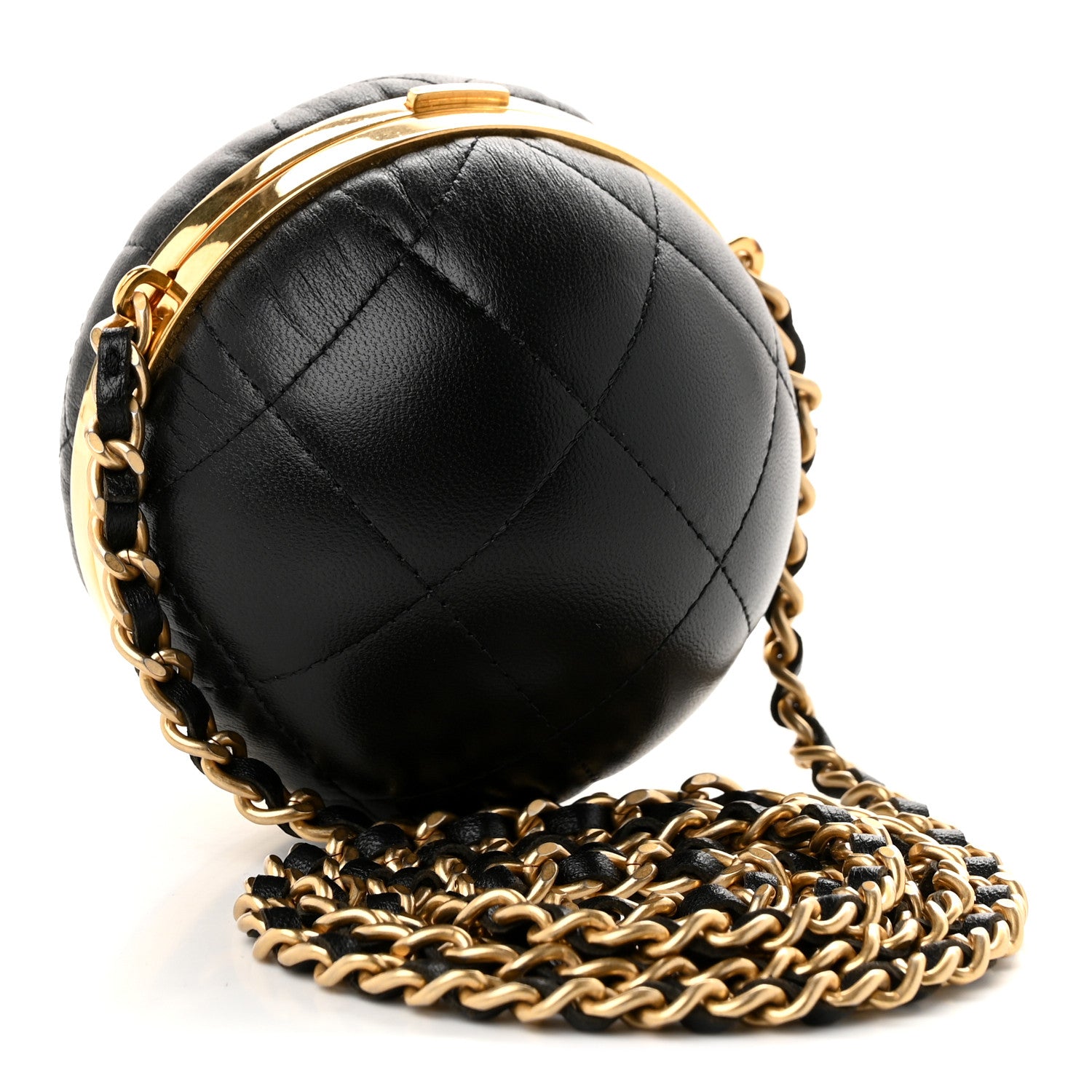 Chanel Lambskin Quilted Sphere Minaudiere Chain Clutch Black 3 of 10