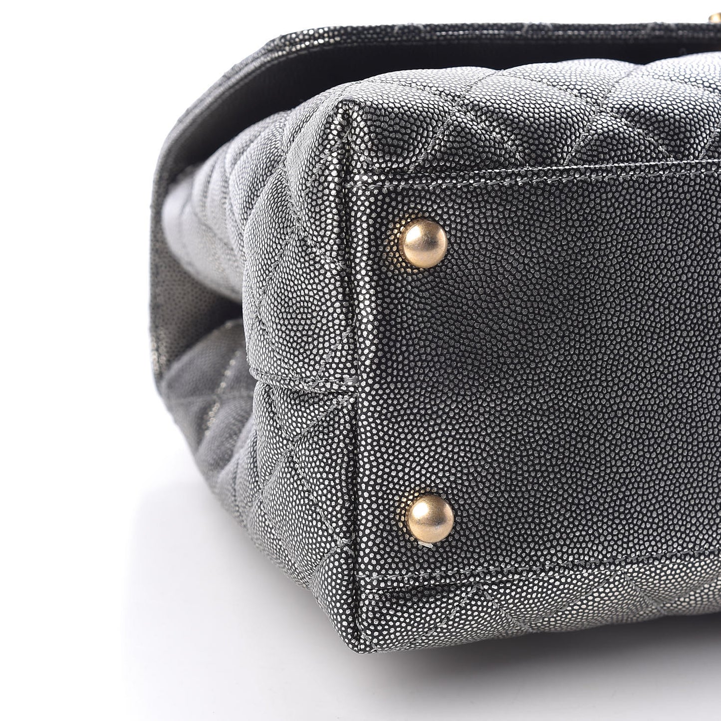 Metallic Caviar Quilted Small Coco Handle Flap Silver