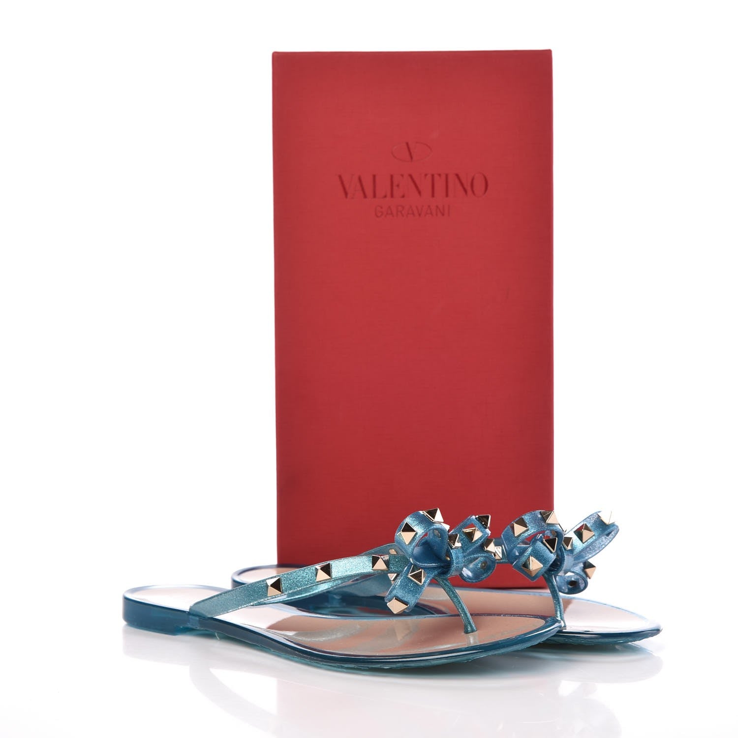 Valentino Garavani PVC Jelly Glitter Rockstud Bow Thong Sandals 39 Cerulean 7 of 7