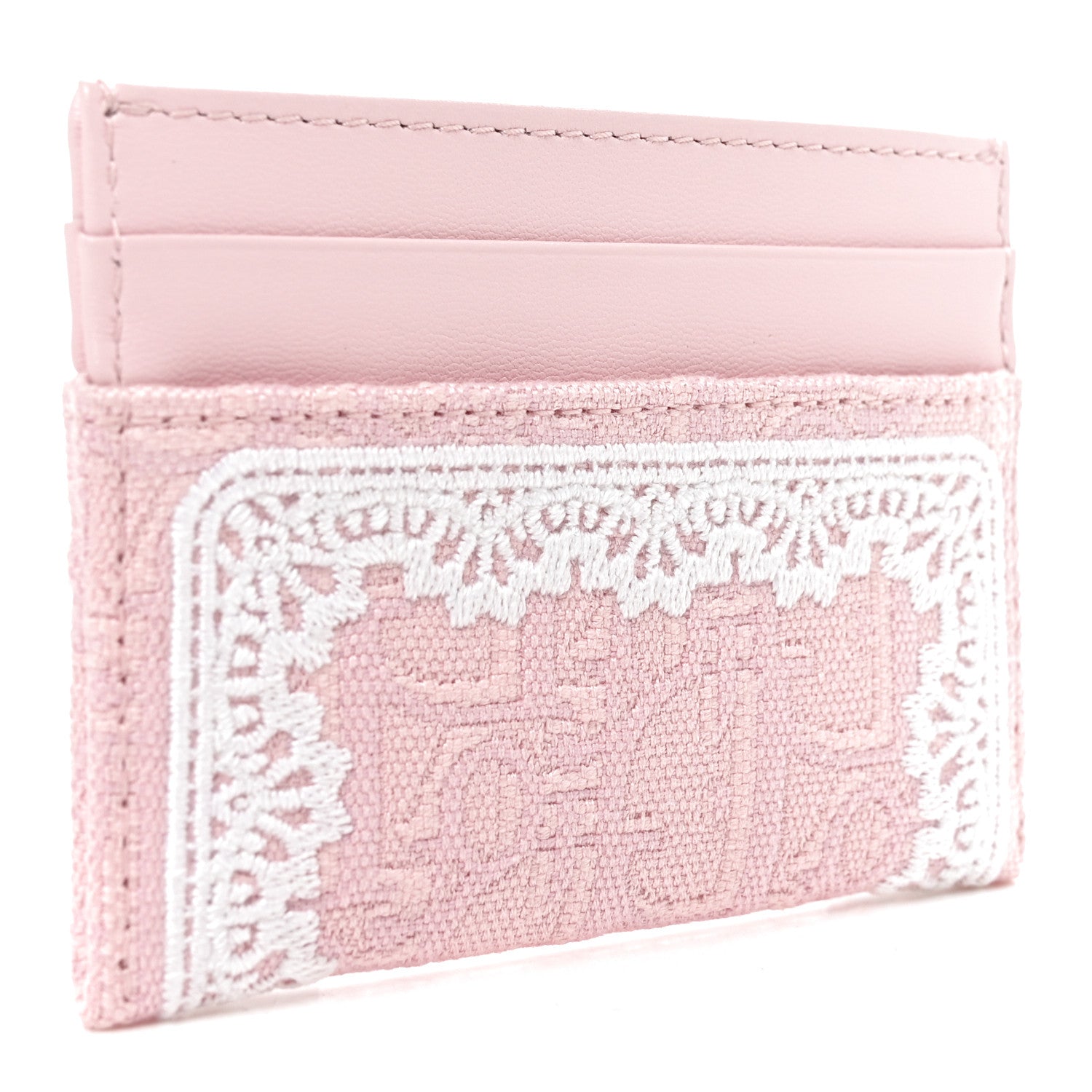 Christian Dior Calfskin Technical Fabric Oblique Lace Freesia Card Holder Pink 4 of 8