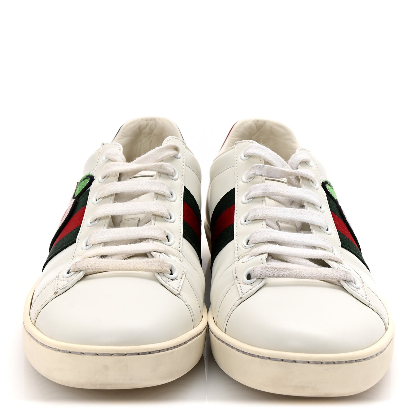 Calfskin Web GG Apple Embroidered Womens Ace Sneakers 38 White
