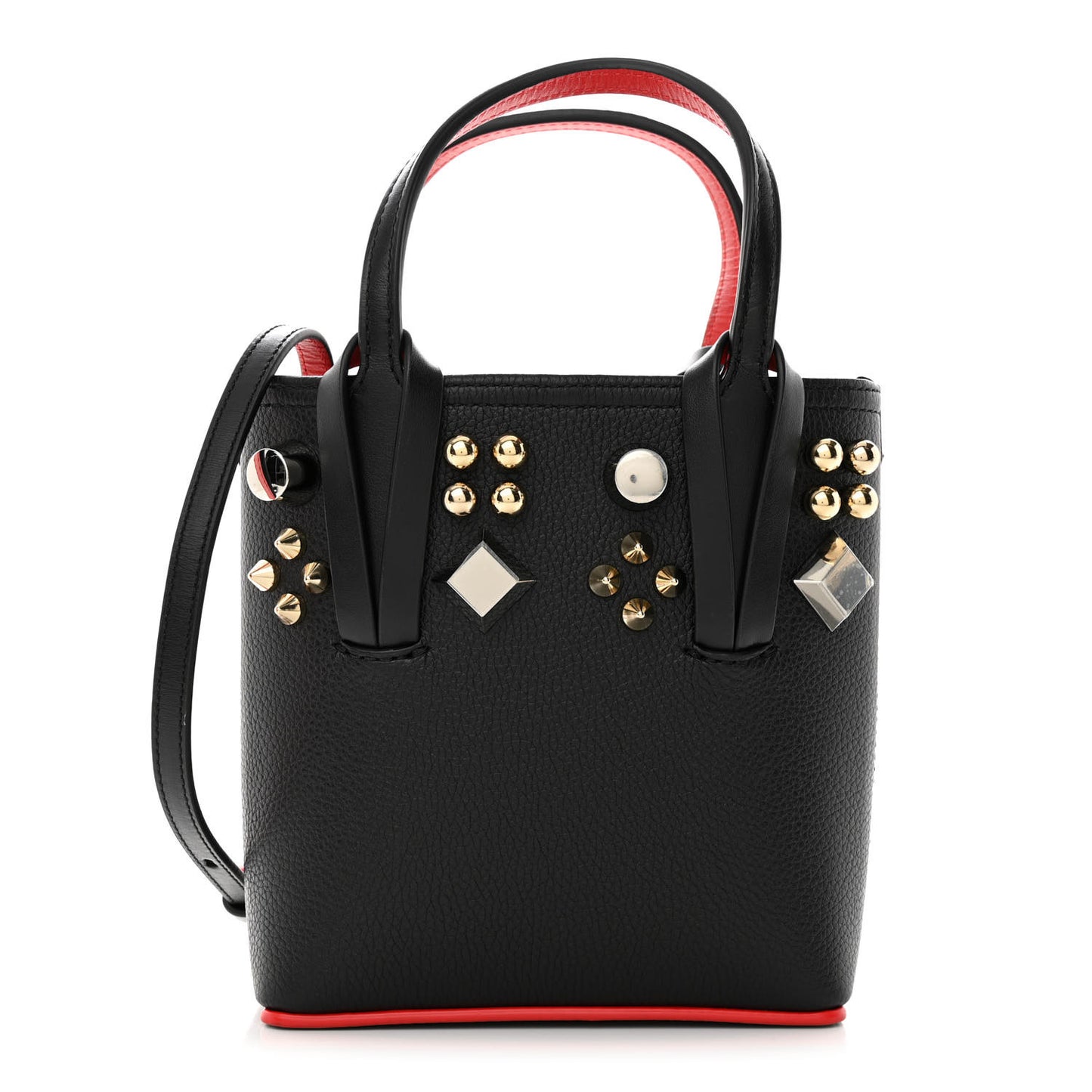 Calfskin Empire Spike Studded Mini North South Cabata Tote Black