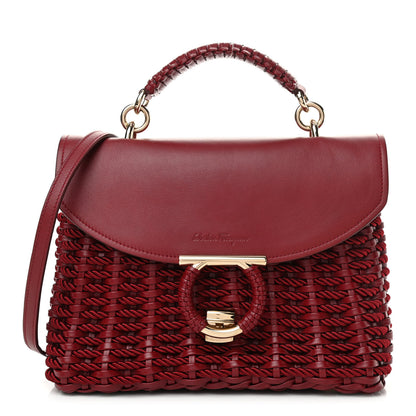 Salvatore Ferragamo Calfskin Woven Margot Top Handle Satchel Carmine 1 of 9