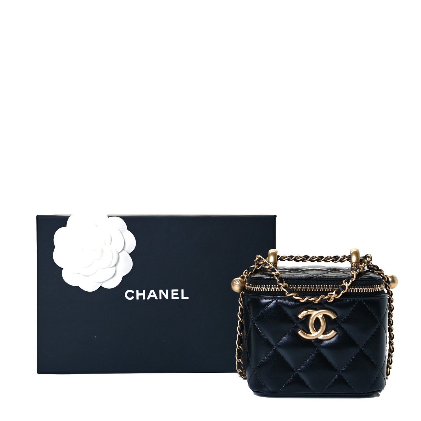 Calfskin Quilted Mini Perfect Fit Vanity Case With Chain Black