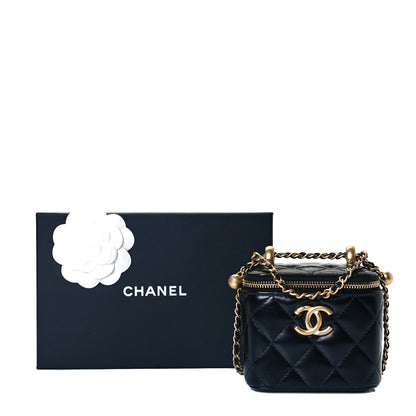 Chanel Calfskin Quilted Mini Perfect Fit Vanity Case With Chain Black 9 of 9