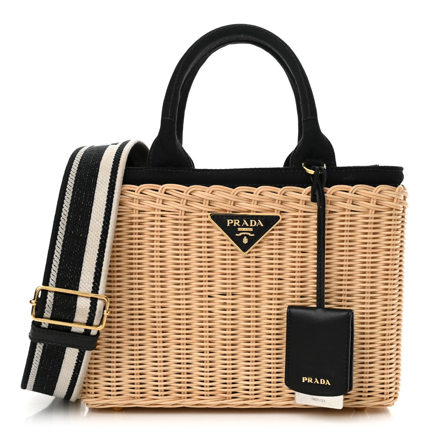 Prada Wicker Canvas Tote Naturale Black 1 of 12
