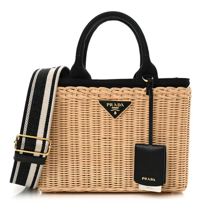 Prada Wicker Canvas Tote Naturale Black 1 of 12