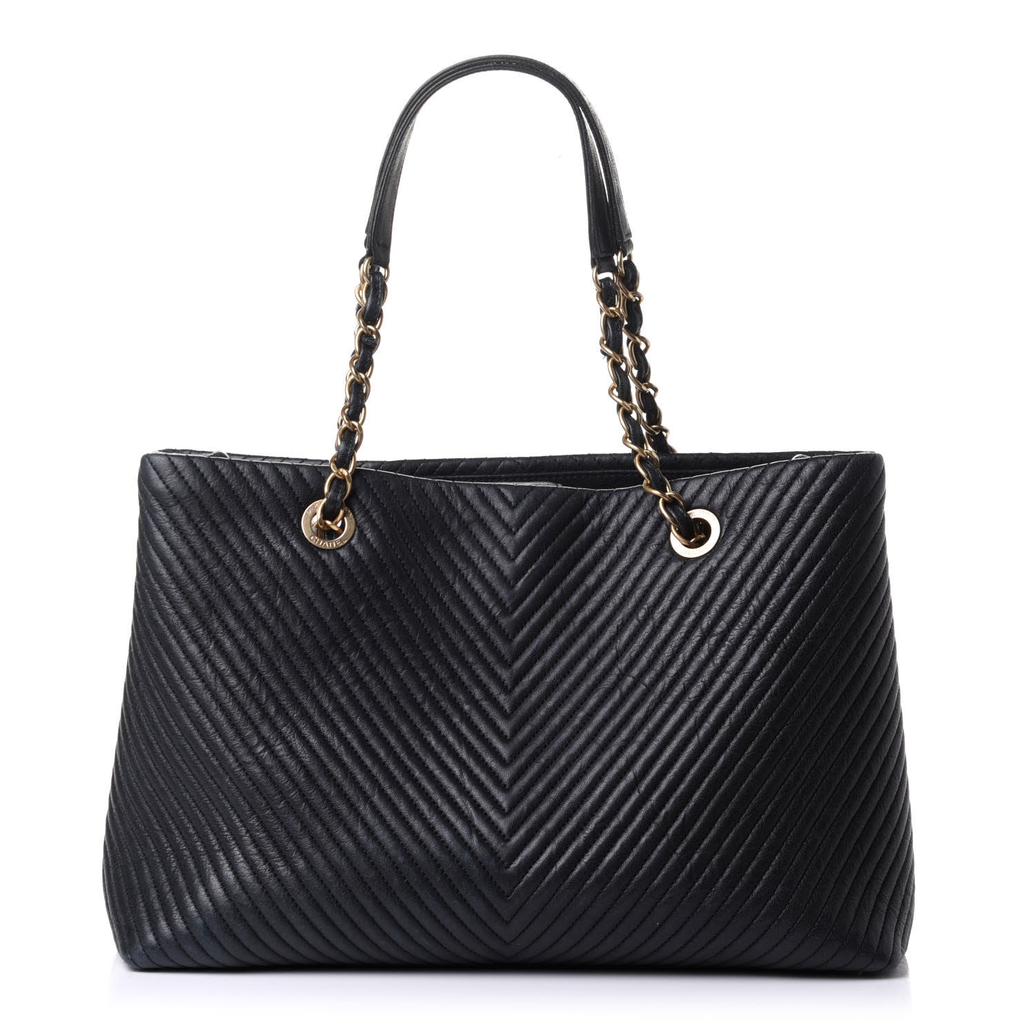 Chanel Wrinkled Lambskin Chevron Quilted Large Surpique Tote Black 1 of 9