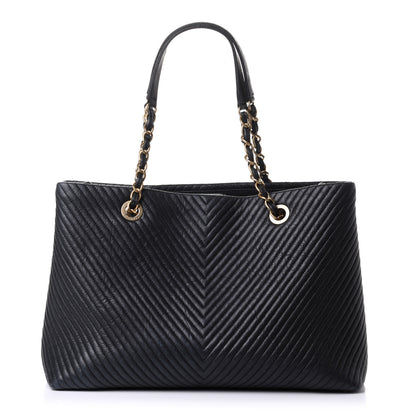 Chanel Wrinkled Lambskin Chevron Quilted Large Surpique Tote Black 1 of 9