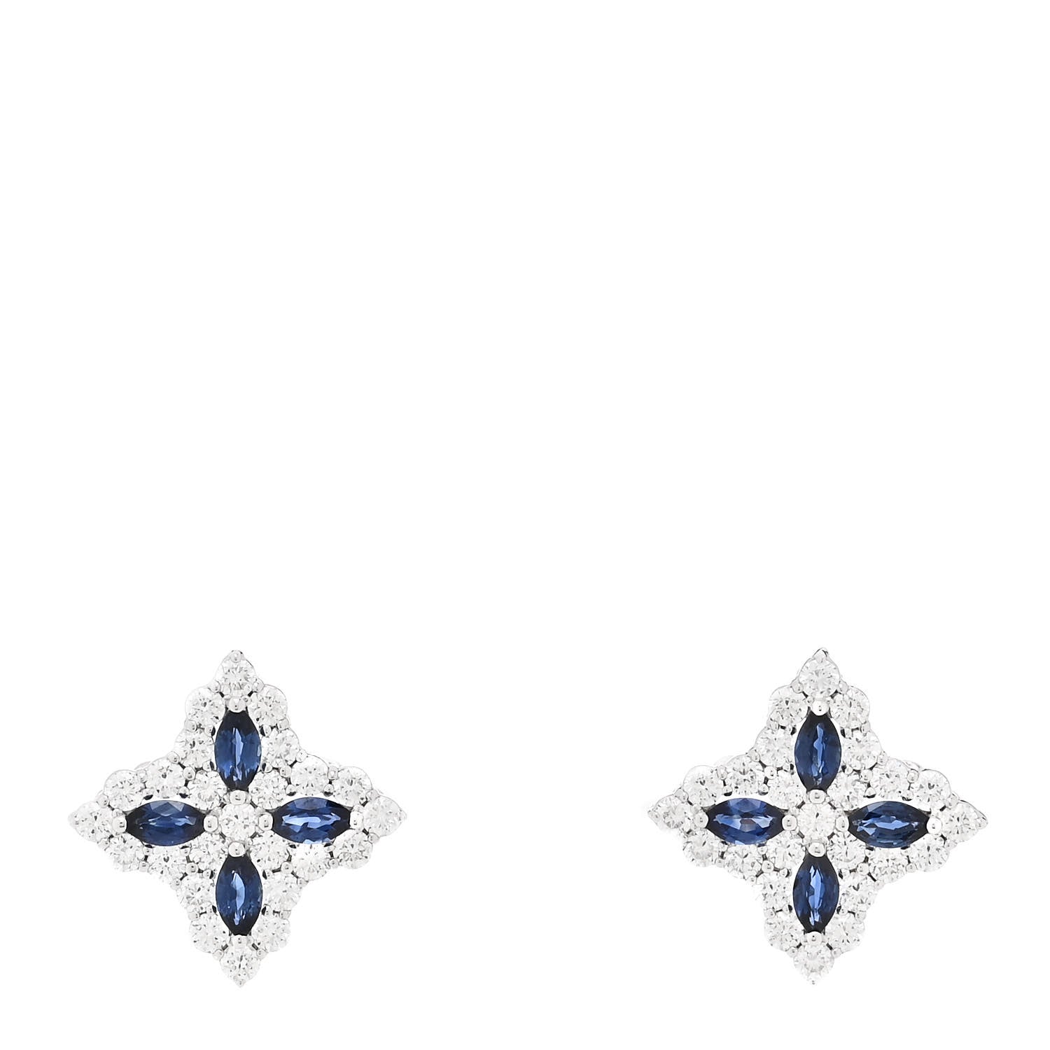 Roberto Coin 18K White Gold Diamond Blue Sapphire Princess Flower Stud Earrings 1 of 5