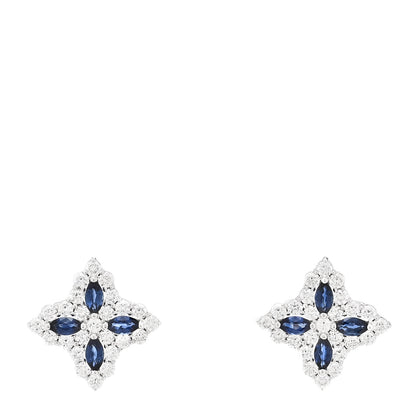 Roberto Coin 18K White Gold Diamond Blue Sapphire Princess Flower Stud Earrings 1 of 5