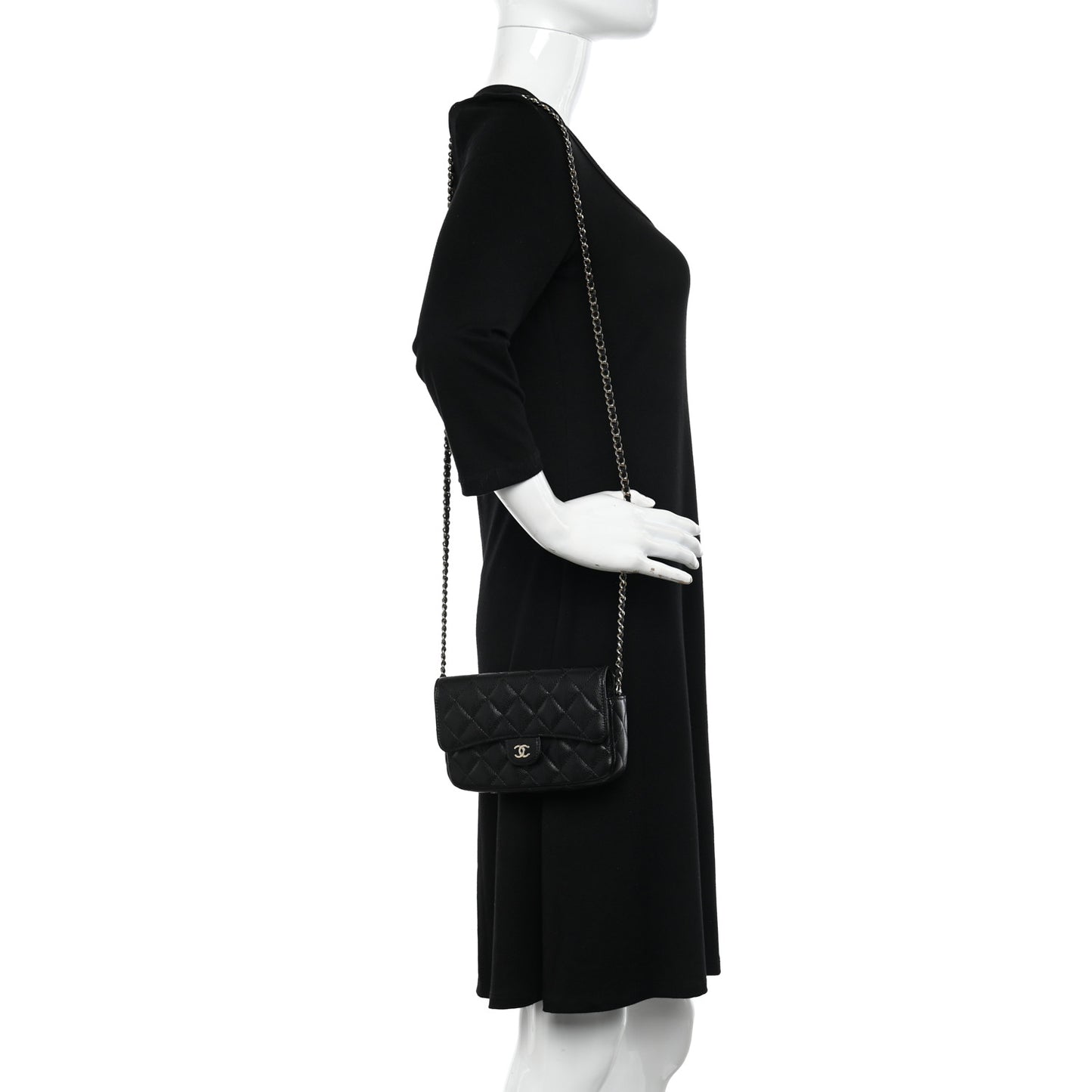 Caviar Quilted Flap Phone Holder With Chain Black