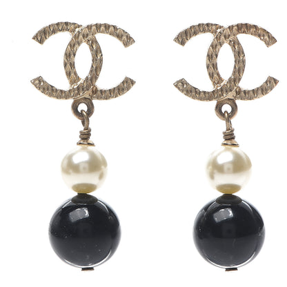 Chanel Pearl Bead CC Drop Earrings Black Gold 1 of 3