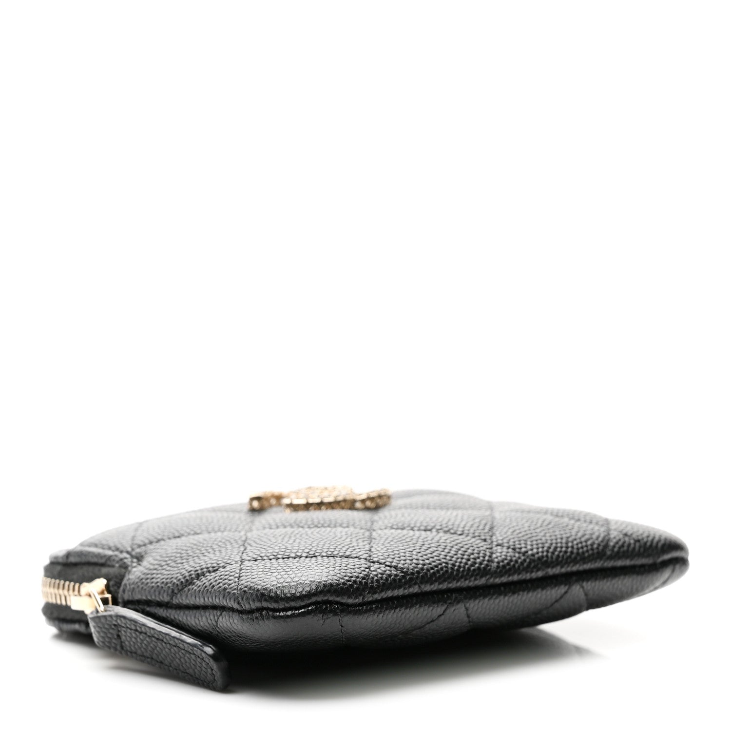 Chanel Caviar Quilted Crystal Zip Card Holder Wallet Black 4 of 8