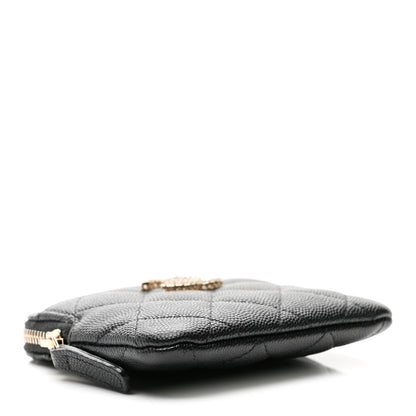 Chanel Caviar Quilted Crystal Zip Card Holder Wallet Black 4 of 8
