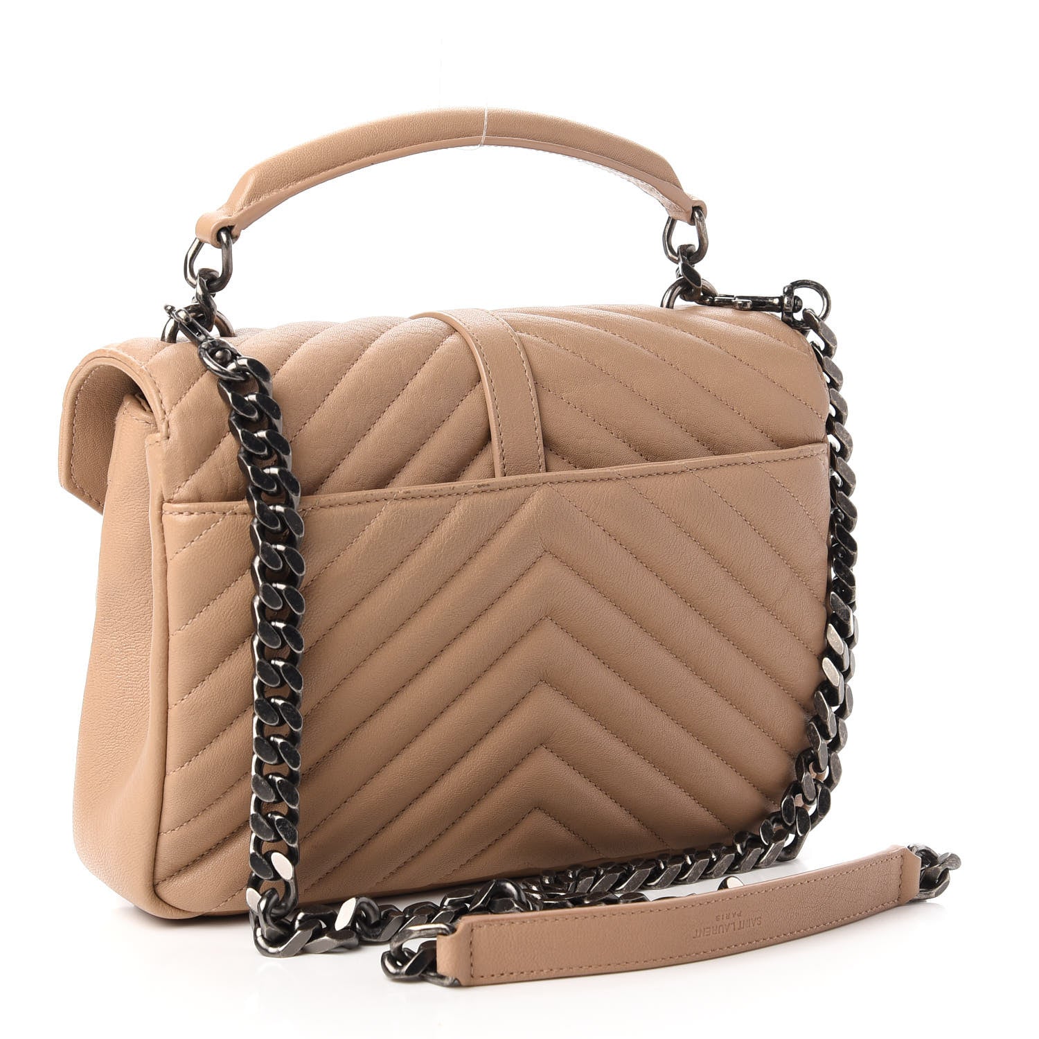 Saint Laurent Sheepskin Matelasse Chevron Monogram Medium College Bag Taupe 3 of 11