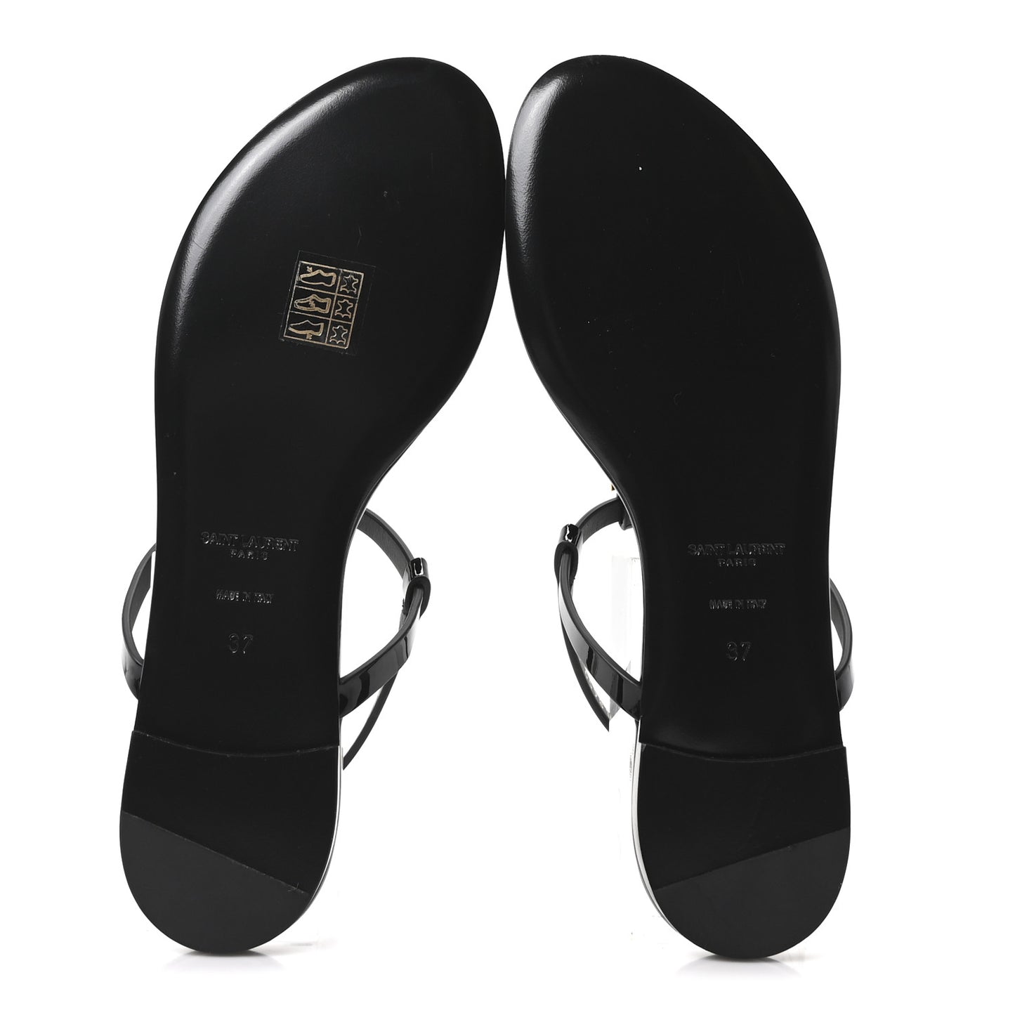 Vitello Vernice Soft Cassandra 05 Monogram Flat Sandals 37 Oro Antico Black