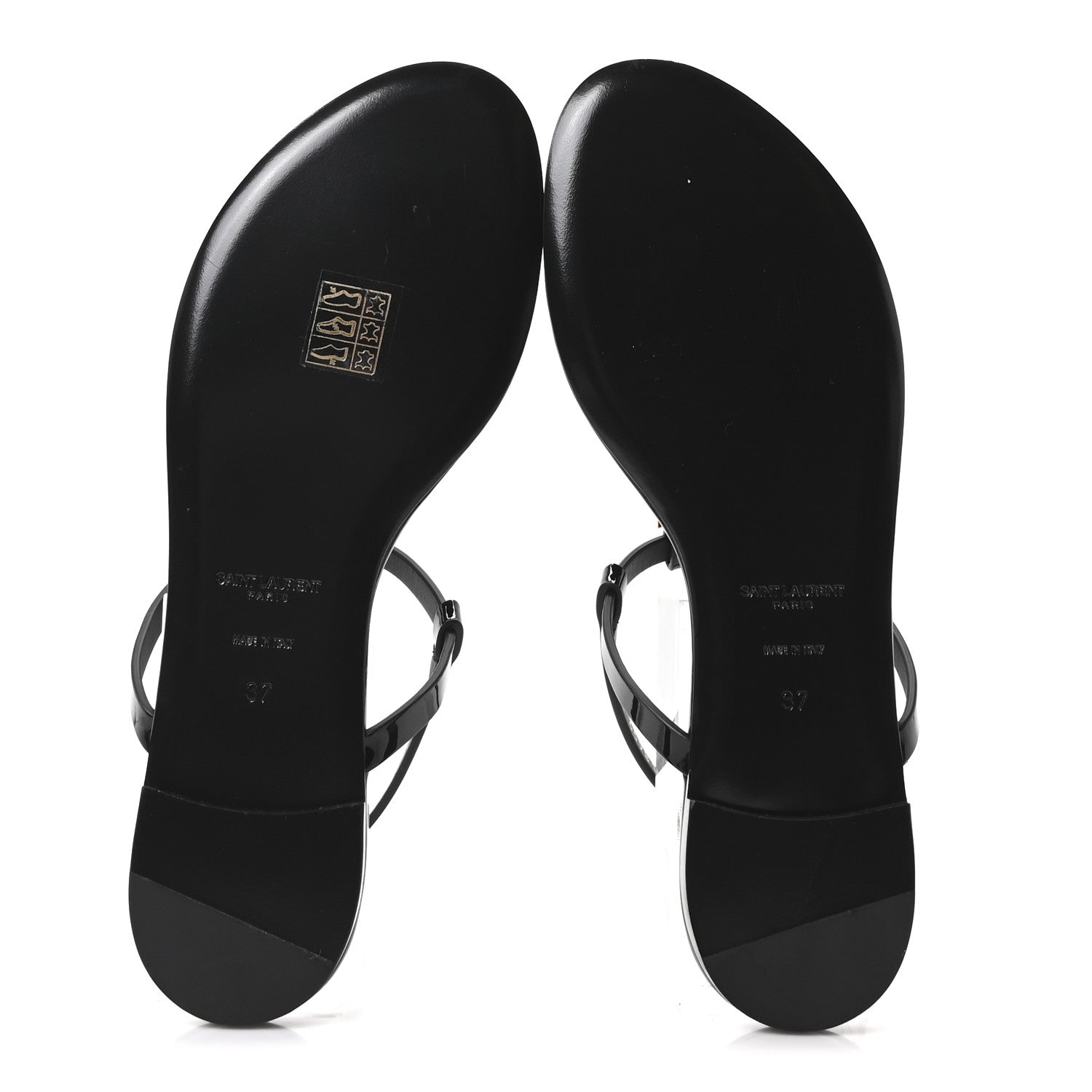 Saint Laurent Vitello Vernice Soft Cassandra 05 Monogram Flat Sandals 37 Oro Antico Black 6 of 10