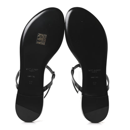 Saint Laurent Vitello Vernice Soft Cassandra 05 Monogram Flat Sandals 37 Oro Antico Black 6 of 10