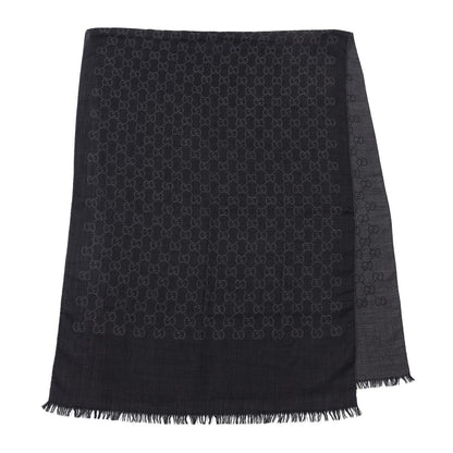 Gucci Wool Silk Jacquard Monogram Fringe Scarf Anthracite Black 2 of 4