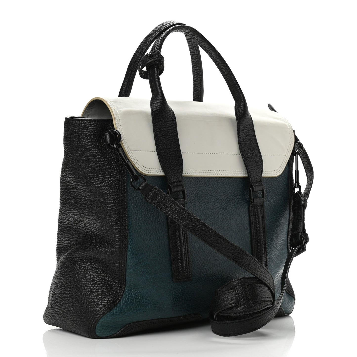 Textured Calfskin Colorblock Large Pashli Satchel Dark Teal